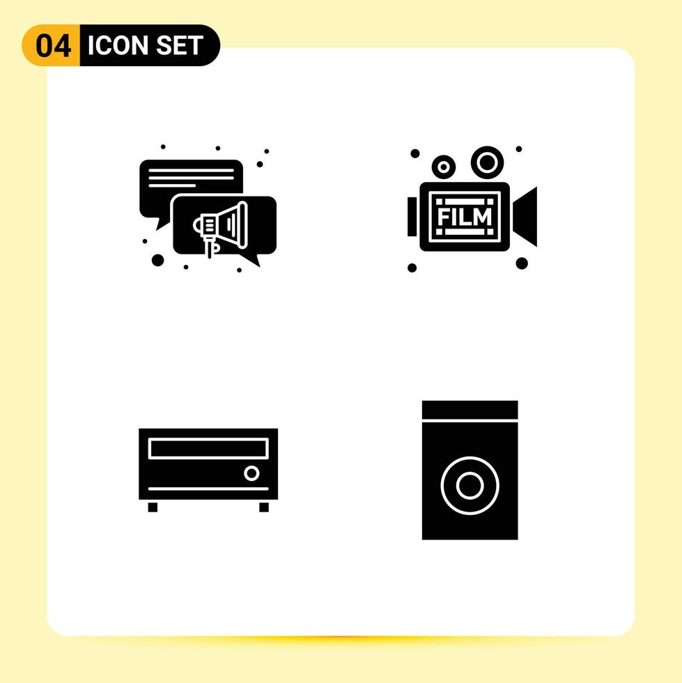 4 User Interface Solid Glyph Pack of modern Signs and Symbols of conversation media camera retro appliances Editable Vector Design Elements