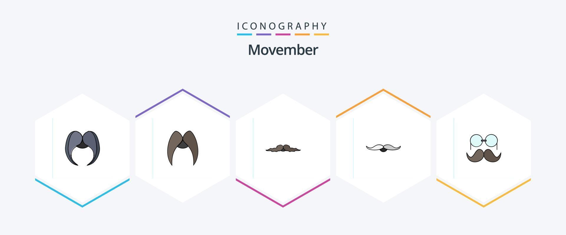 Movember 25 FilledLine icon pack including . glasses. vector