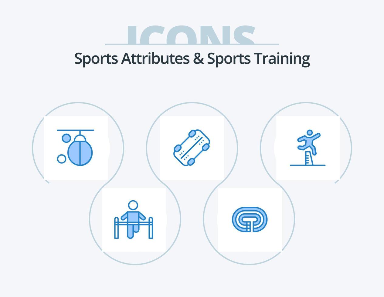 Sports Atributes And Sports Training Blue Icon Pack 5 Icon Design. athlete. skateboard. track. skate. punching vector