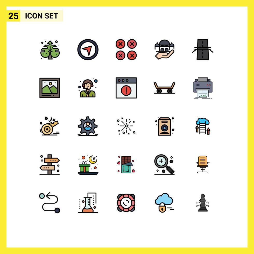 User Interface Pack of 25 Basic Filled line Flat Colors of construction donation creative charity mosque Editable Vector Design Elements