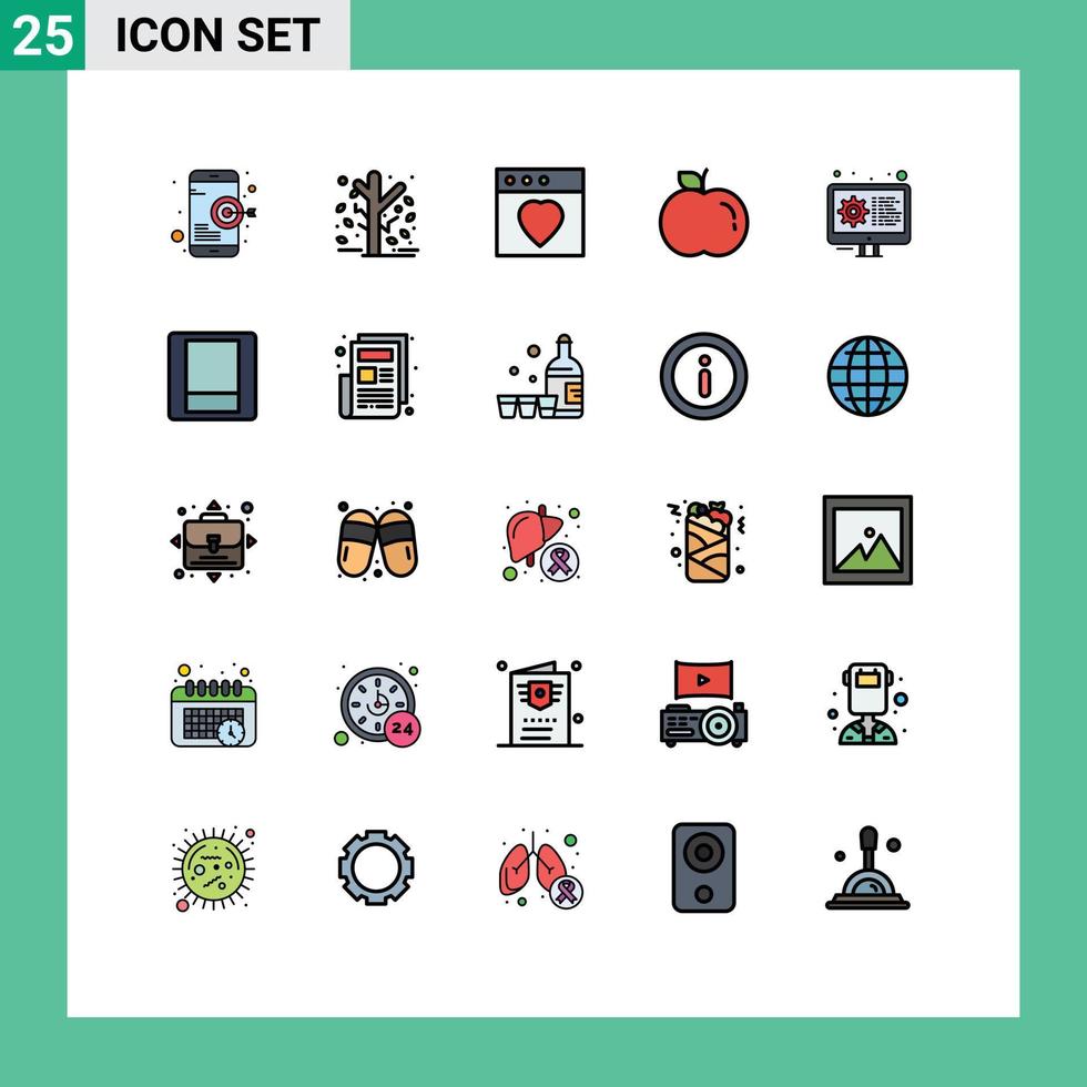 Mobile Interface Filled line Flat Color Set of 25 Pictograms of settings development tree coding apple Editable Vector Design Elements