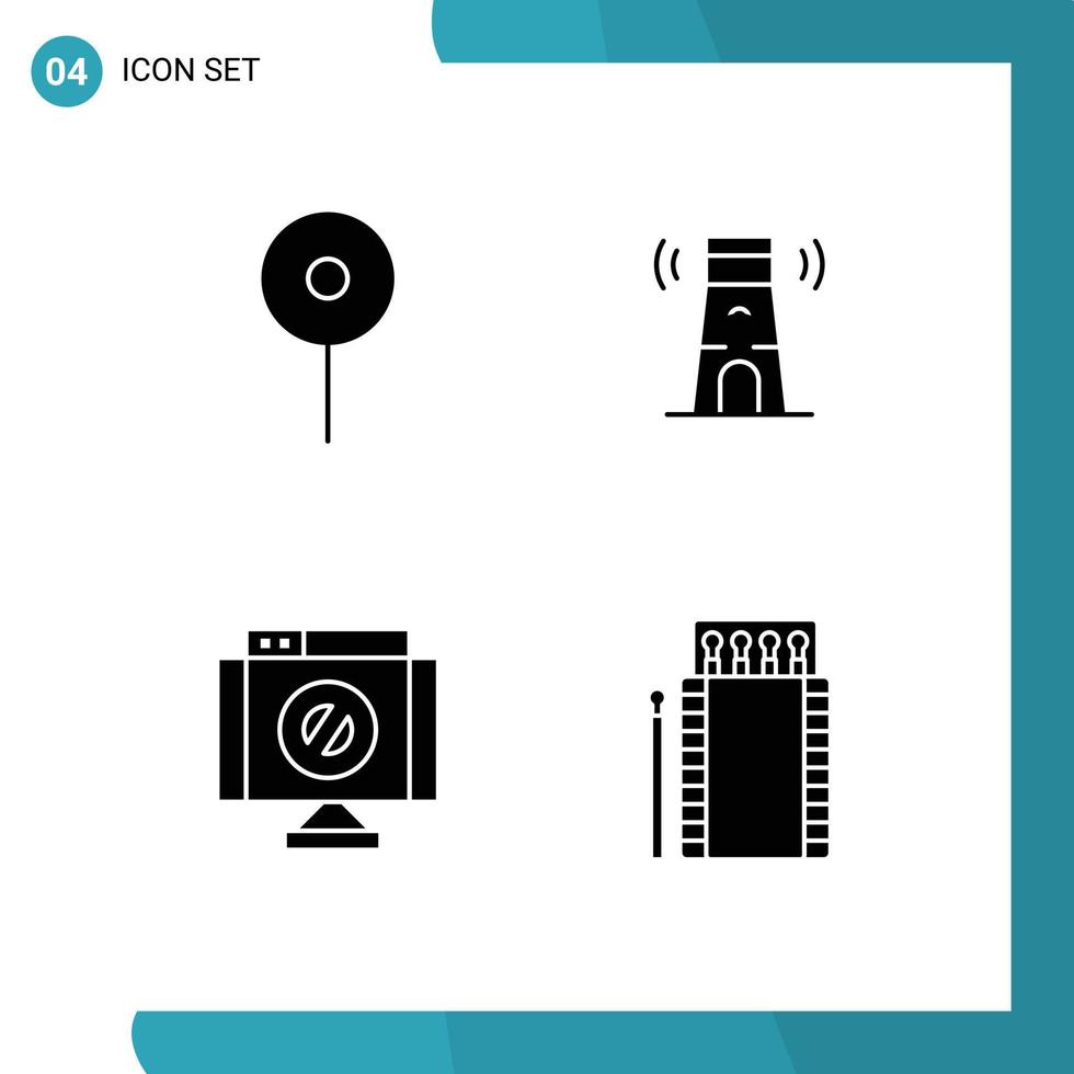 Pictogram Set of 4 Simple Solid Glyphs of location denied beach tower matches Editable Vector Design Elements