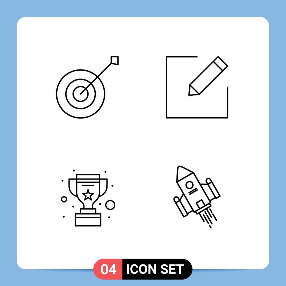 Set of 4 Modern UI Icons Symbols Signs for archery win trophy write space craft Editable Vector Design Elements