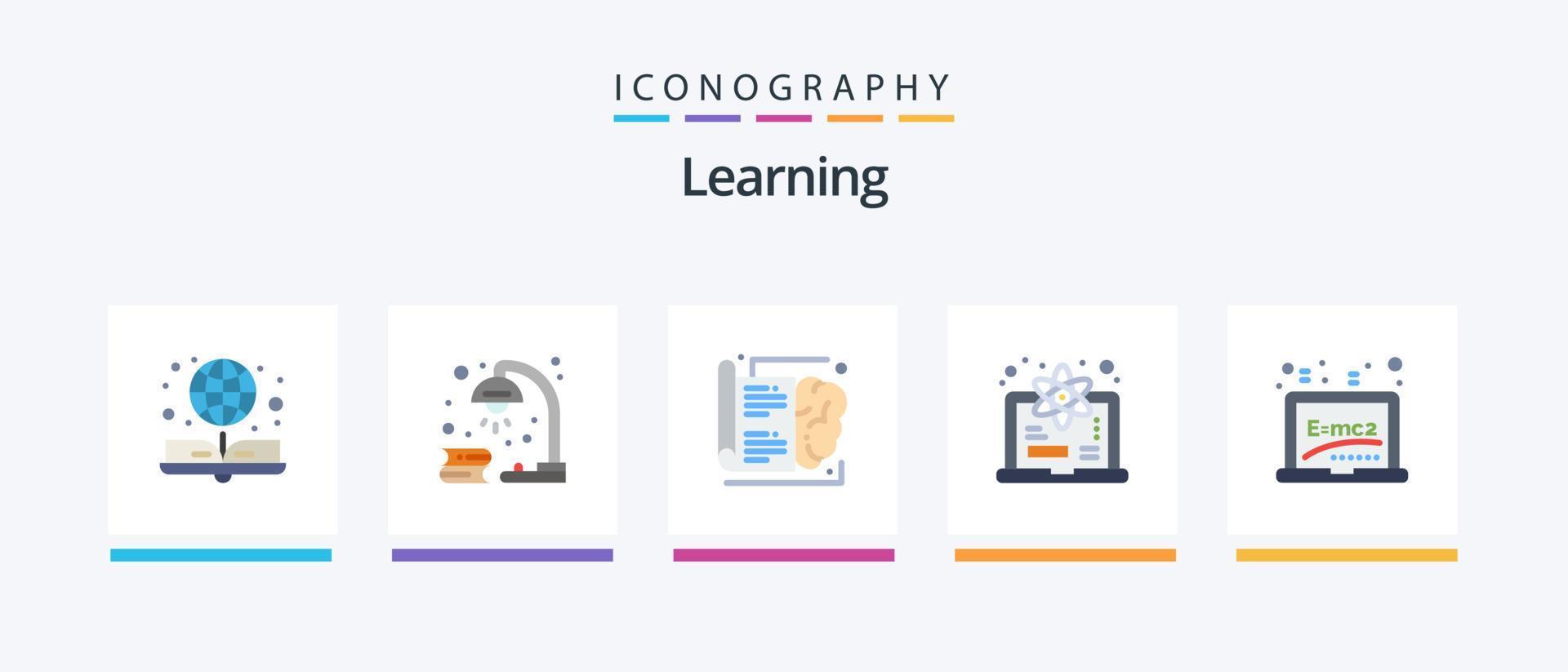 Learning Flat 5 Icon Pack Including learning. learn. study. degree. learning. Creative Icons Design vector