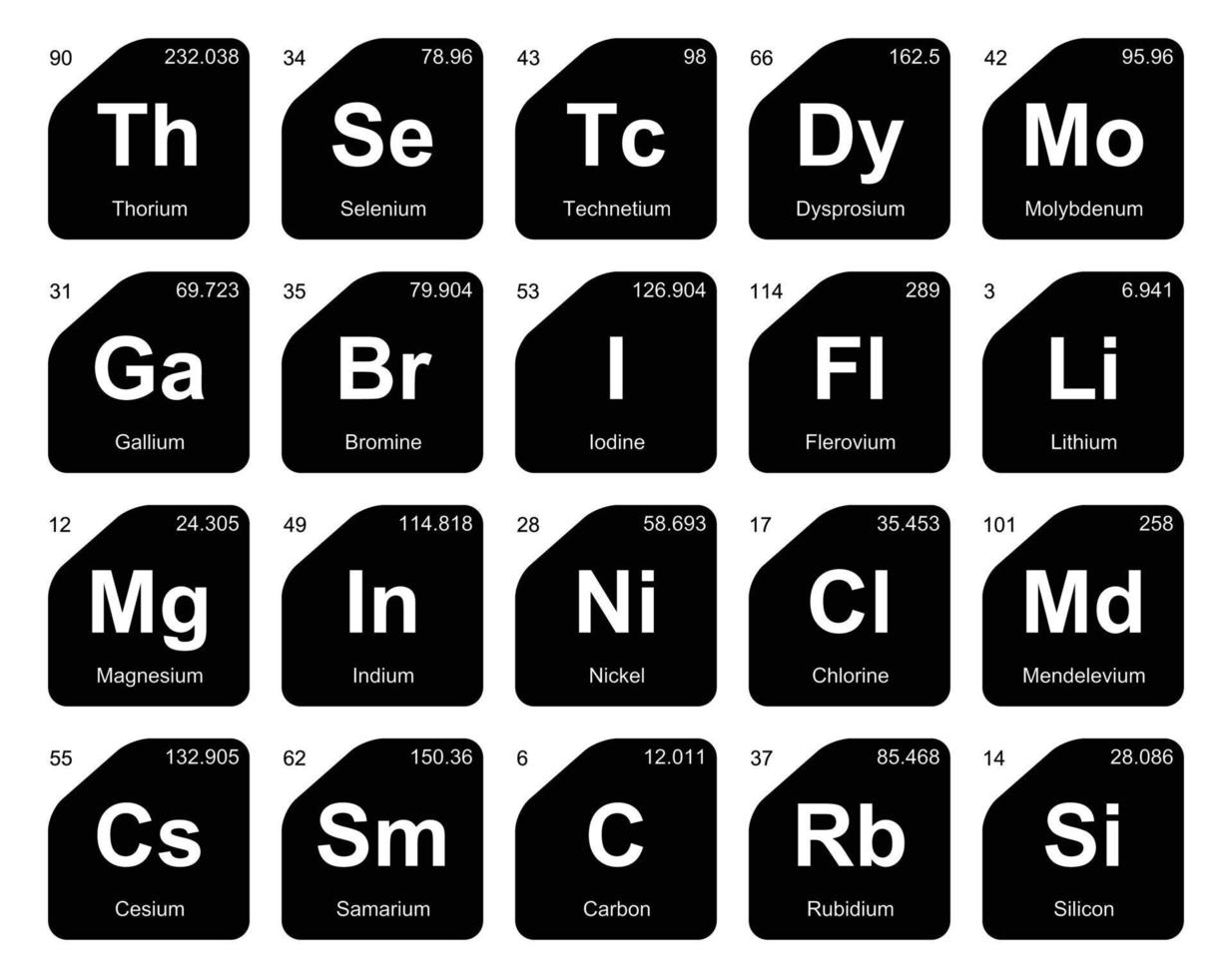 diseño de paquete de iconos de 20 tablas preiodicas de los elementos vector