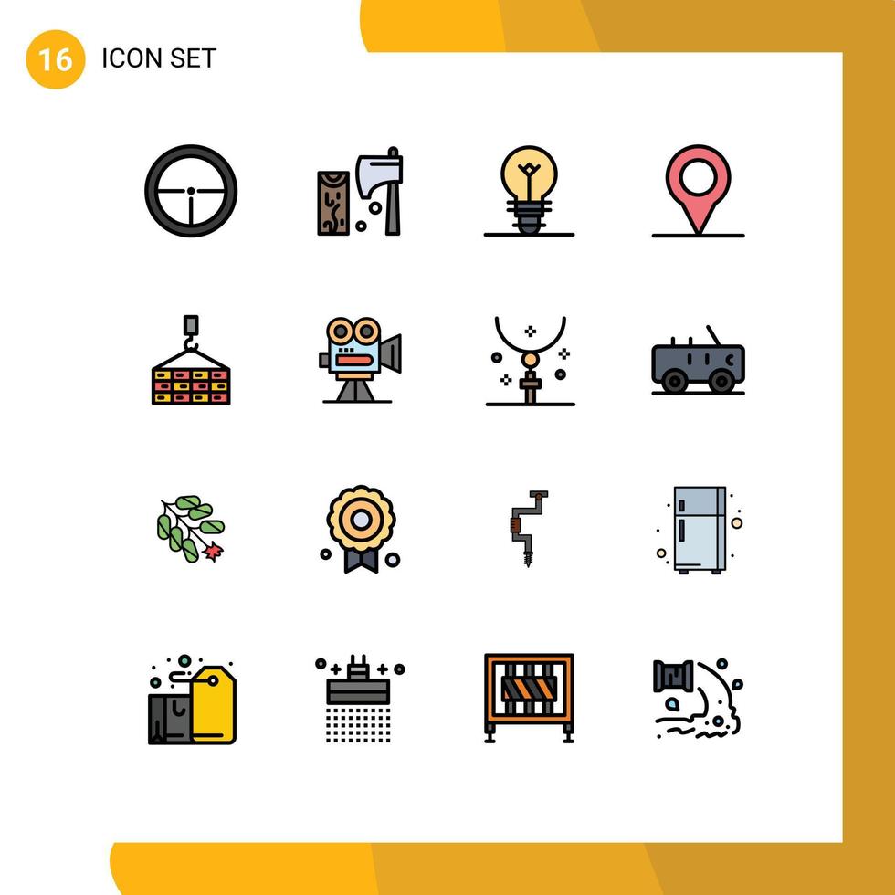 16 Thematic Vector Flat Color Filled Lines and Editable Symbols of construction building tool pin light Editable Creative Vector Design Elements