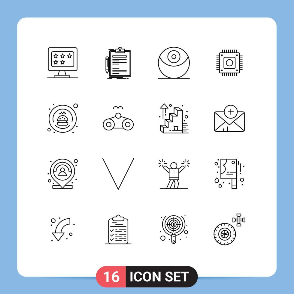 Modern Set of 16 Outlines Pictograph of food computer clip board microchip chip Editable Vector Design Elements