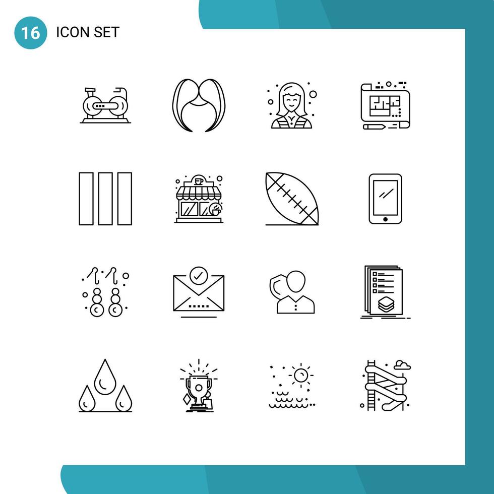 Pictogram Set of 16 Simple Outlines of design architecture male worker female Editable Vector Design Elements