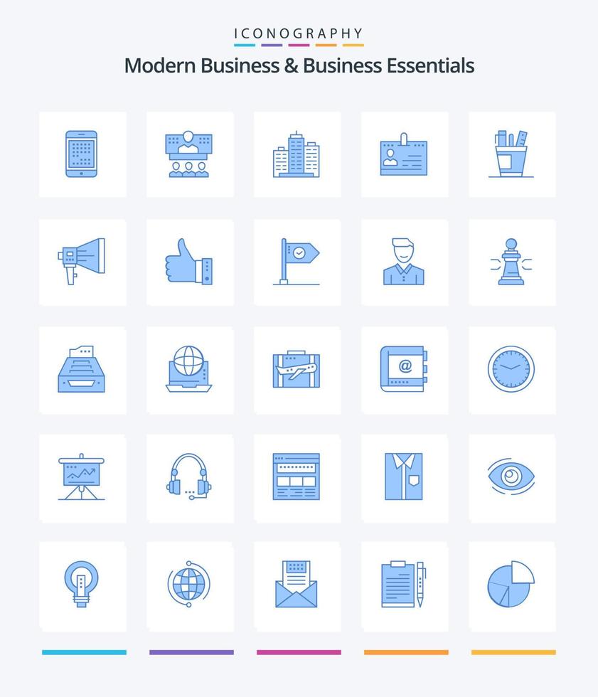 negocios modernos creativos y elementos esenciales de negocios 25 paquete de iconos azules como propiedad. bienes. llamada. negocio. edificio vector