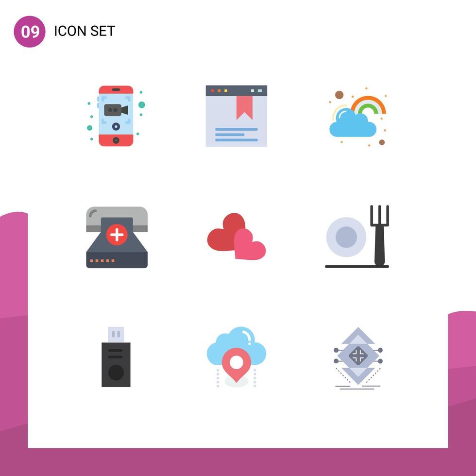 Stock Vector Icon Pack of 9 Line Signs and Symbols for heart form happy fitness call Editable Vector Design Elements