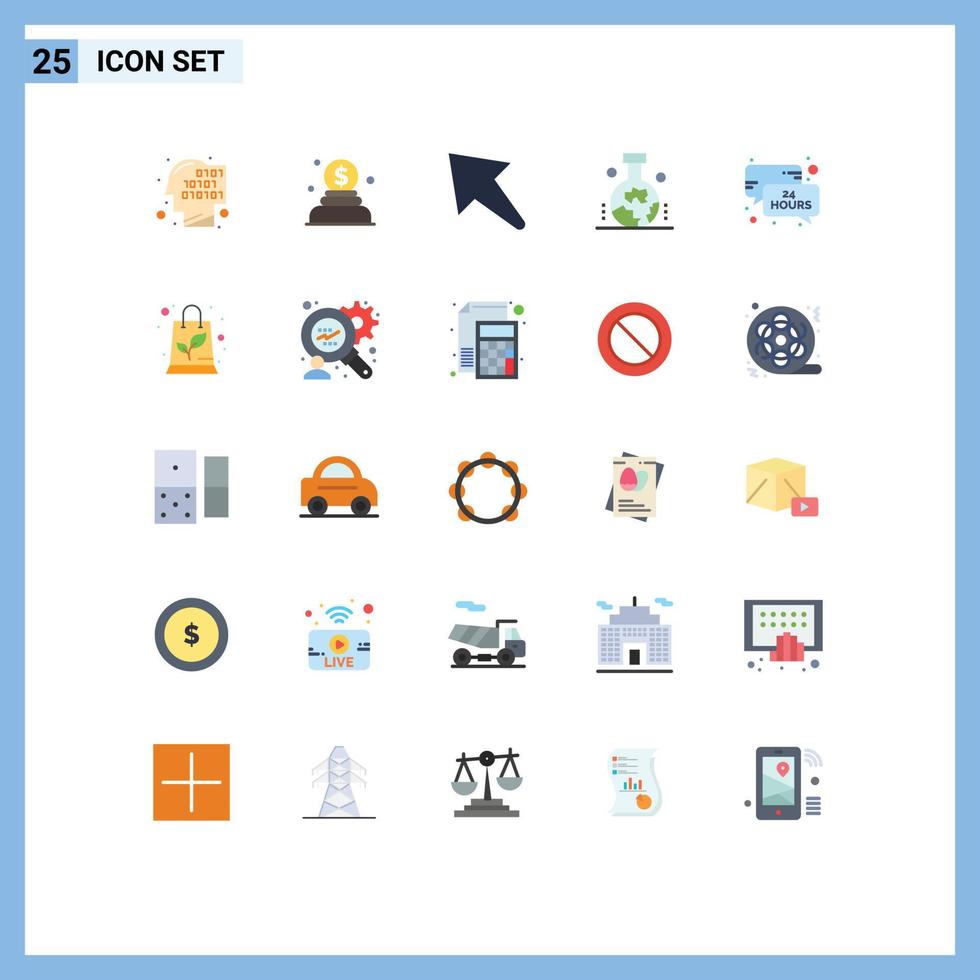 grupo de 25 signos y símbolos de colores planos para el tiempo de mensaje horas restantes estudio científico del origen de los elementos de diseño de vectores editables de la tierra