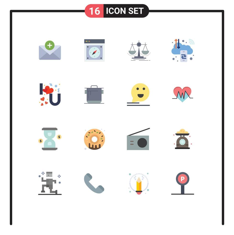 Set of 16 Modern UI Icons Symbols Signs for internet computing balance cloud scale Editable Pack of Creative Vector Design Elements