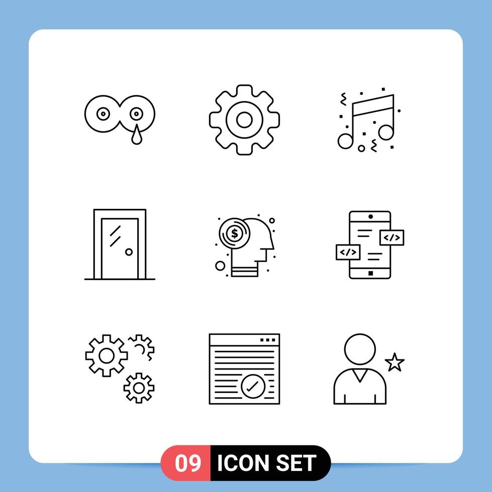User Interface Pack of 9 Basic Outlines of room house birthday glass door party Editable Vector Design Elements