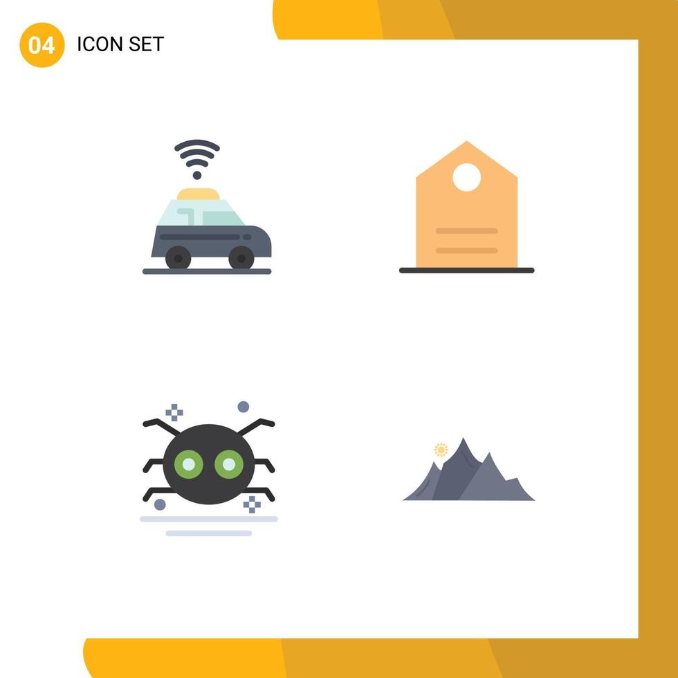 paquete de 4 signos y símbolos de iconos planos modernos para medios de impresión web, como elementos de diseño vectorial editables básicos de la colina de halloween de la araña del coche vector