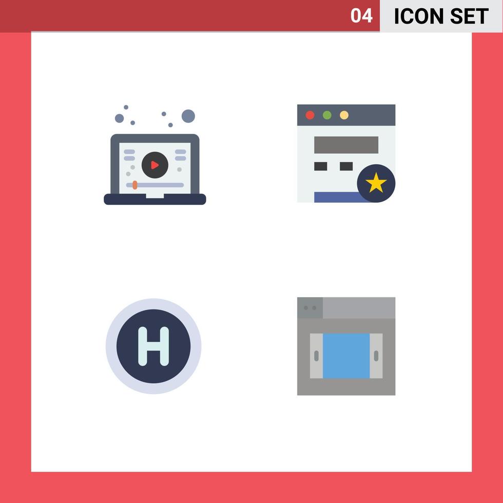 Mobile Interface Flat Icon Set of 4 Pictograms of internet sign video website design Editable Vector Design Elements