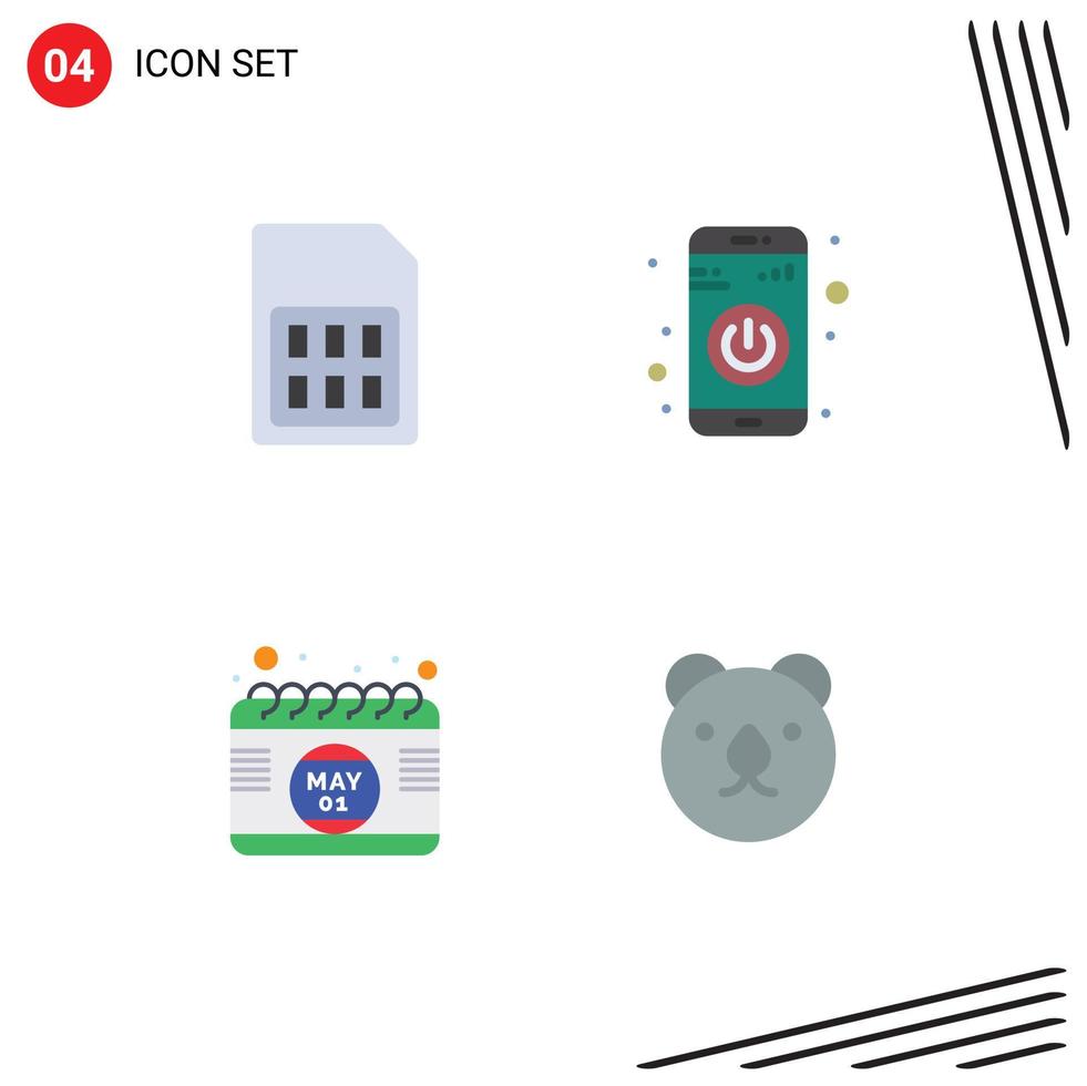 4 Universal Flat Icons Set for Web and Mobile Applications card calendar sim switch day Editable Vector Design Elements