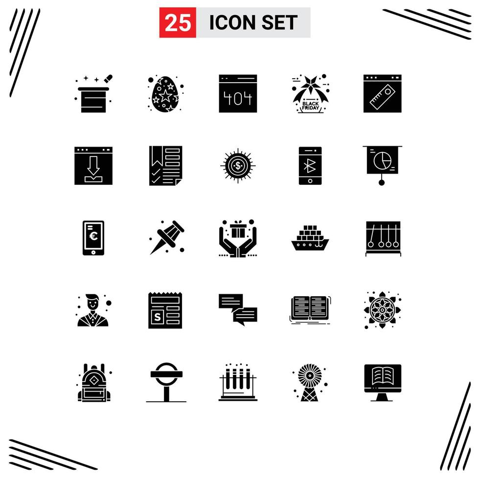 Modern Set of 25 Solid Glyphs Pictograph of page star star egg friday user Editable Vector Design Elements