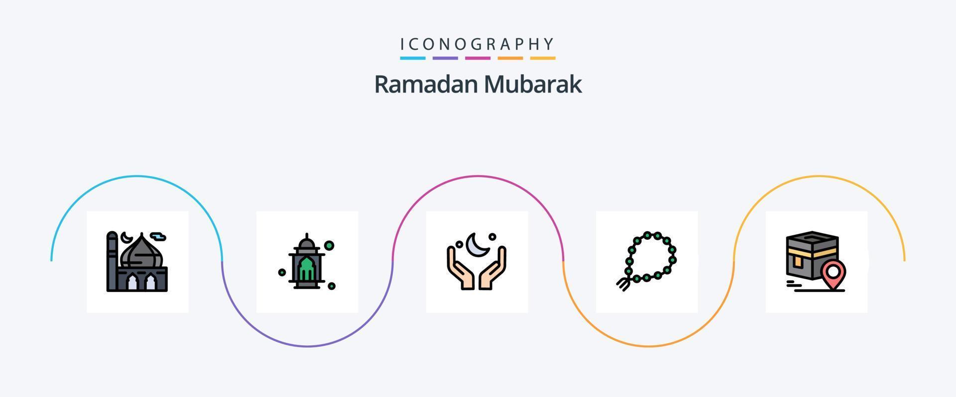 Ramadan Line Filled Flat 5 Icon Pack Including pin. khana. cresent. muslim. pray vector