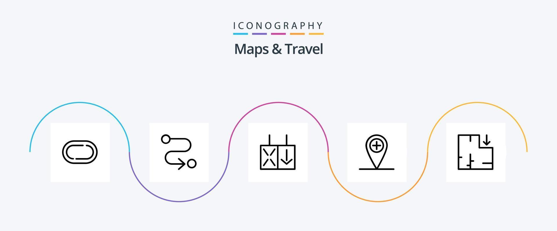 mapas y paquete de iconos de la línea de viaje 5 que incluye. tráfico. esquema. Departamento vector