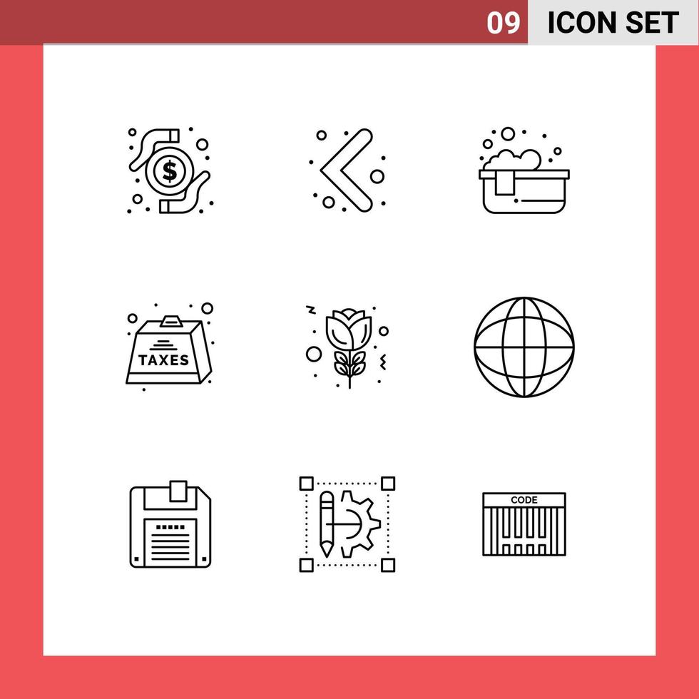 Outline Pack of 9 Universal Symbols of red tax hot bath payable duties Editable Vector Design Elements