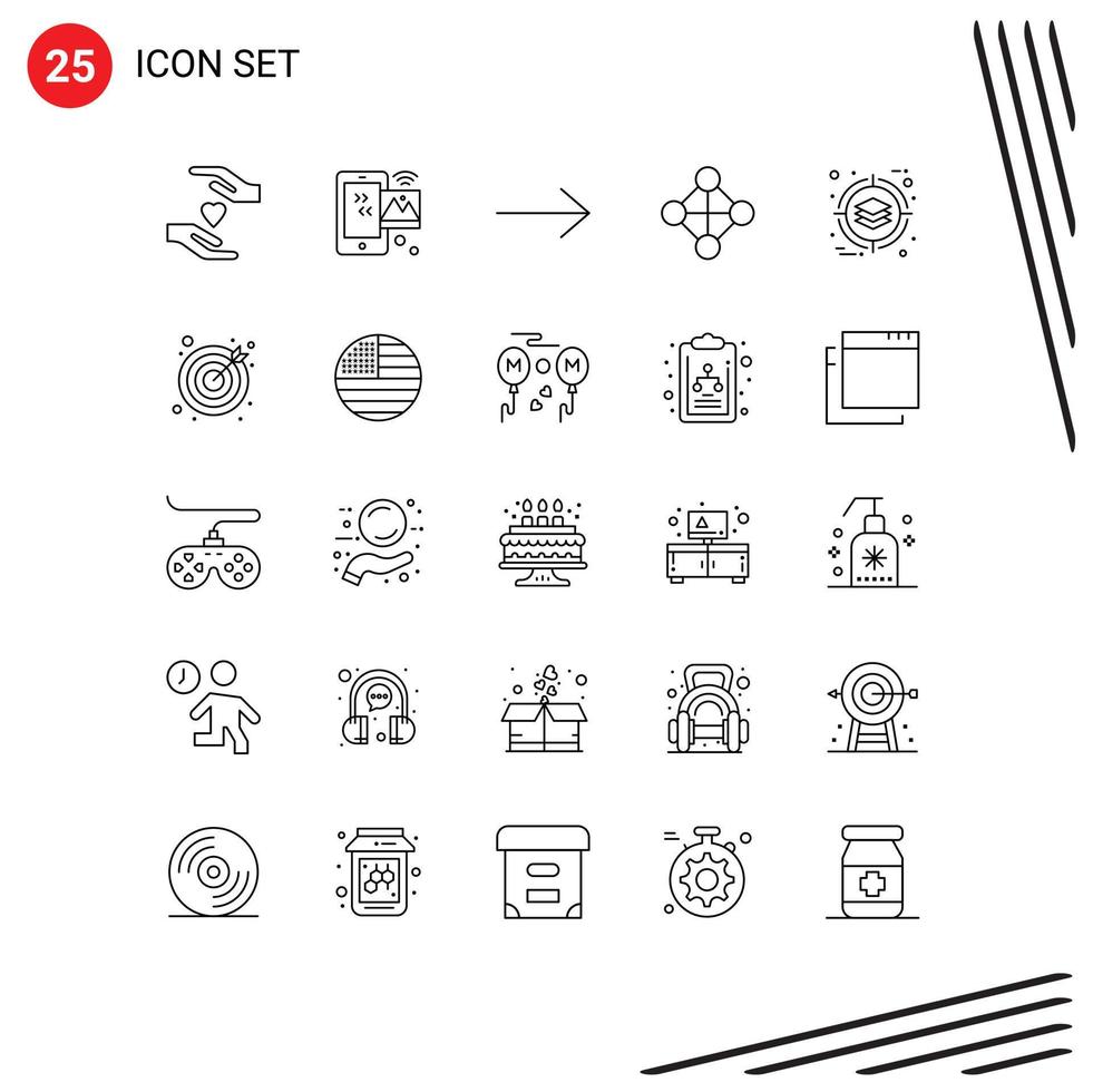 Group of 25 Modern Lines Set for darts management arrow deployment topology Editable Vector Design Elements