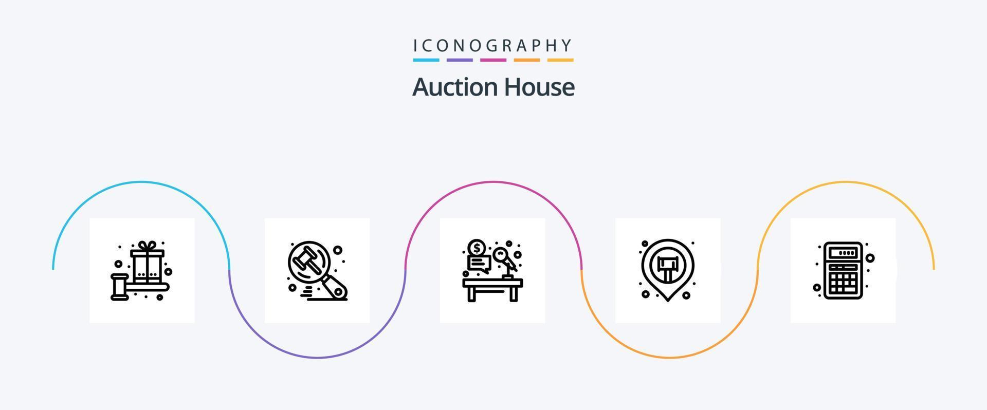 Auction Line 5 Icon Pack Including map pin. map. judge. location. hammer vector
