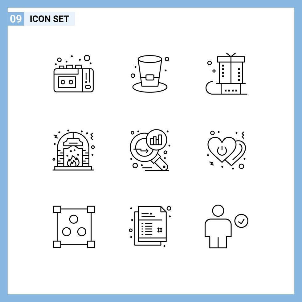 9 Universal Outline Signs Symbols of data analyzing fire christmas fire christmas Editable Vector Design Elements