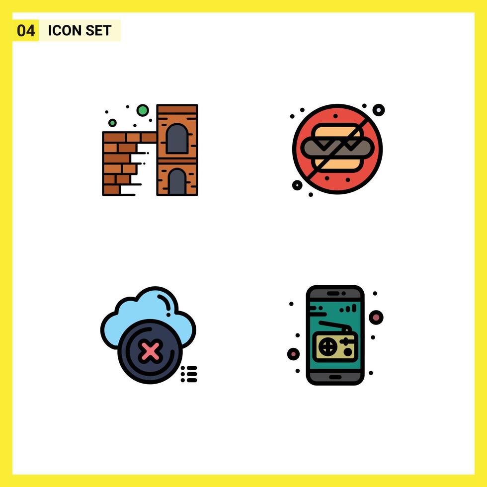 4 Creative Icons Modern Signs and Symbols of home delete wall water cancel Editable Vector Design Elements