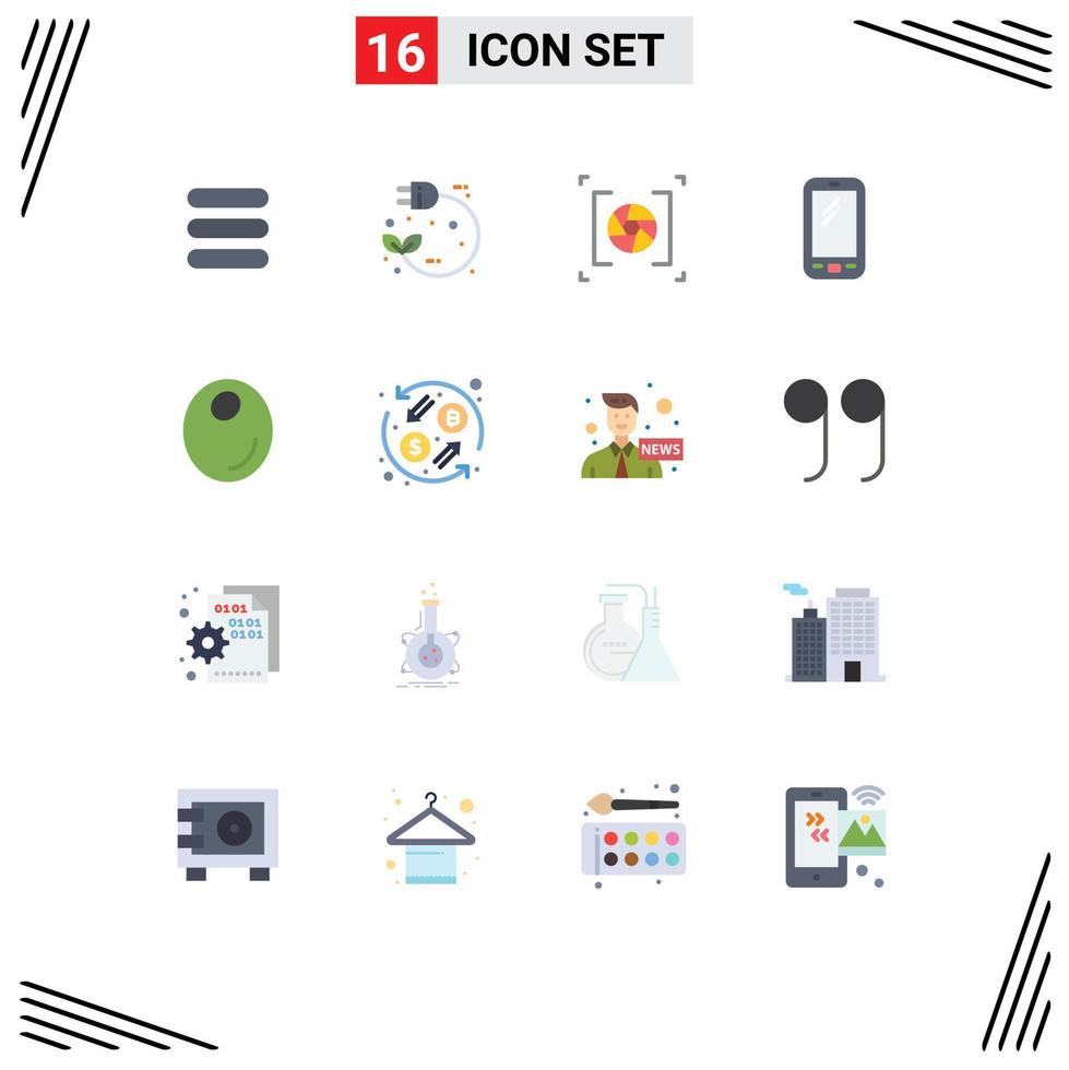 User Interface Pack of 16 Basic Flat Colors of olive huawei camera mobile phone Editable Pack of Creative Vector Design Elements