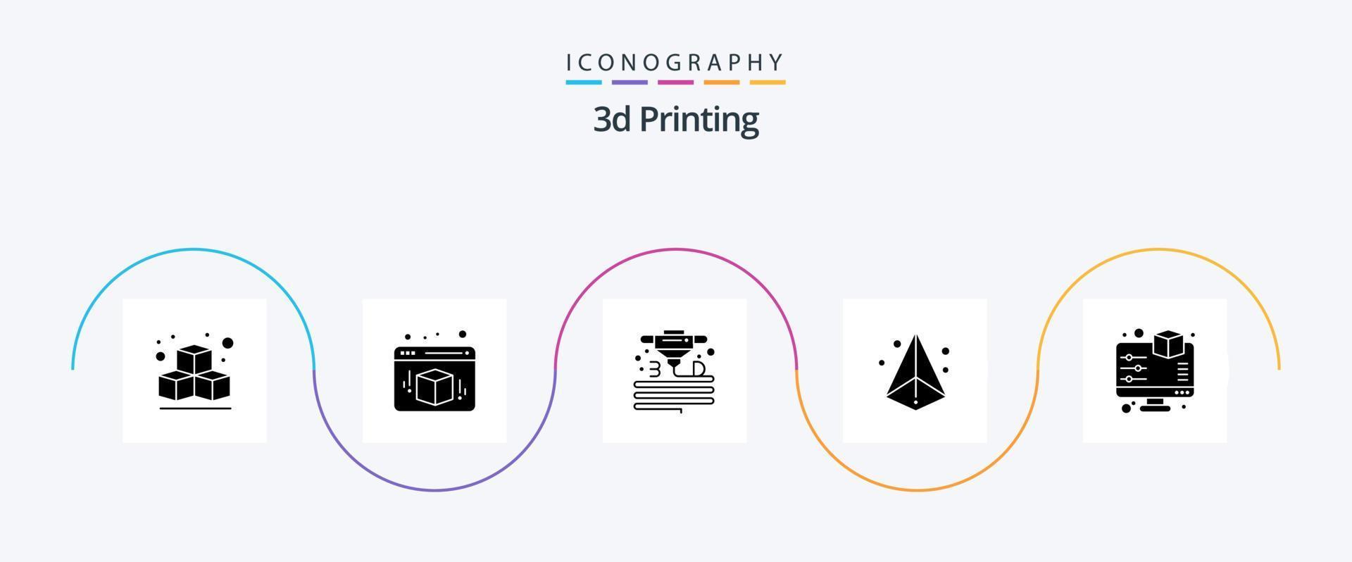 3d Printing Glyph 5 Icon Pack Including d. triangle. gadget. laser. d vector