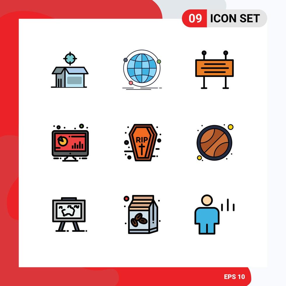 Pictogram Set of 9 Simple Filledline Flat Colors of pc computer web bar under construction barrier Editable Vector Design Elements