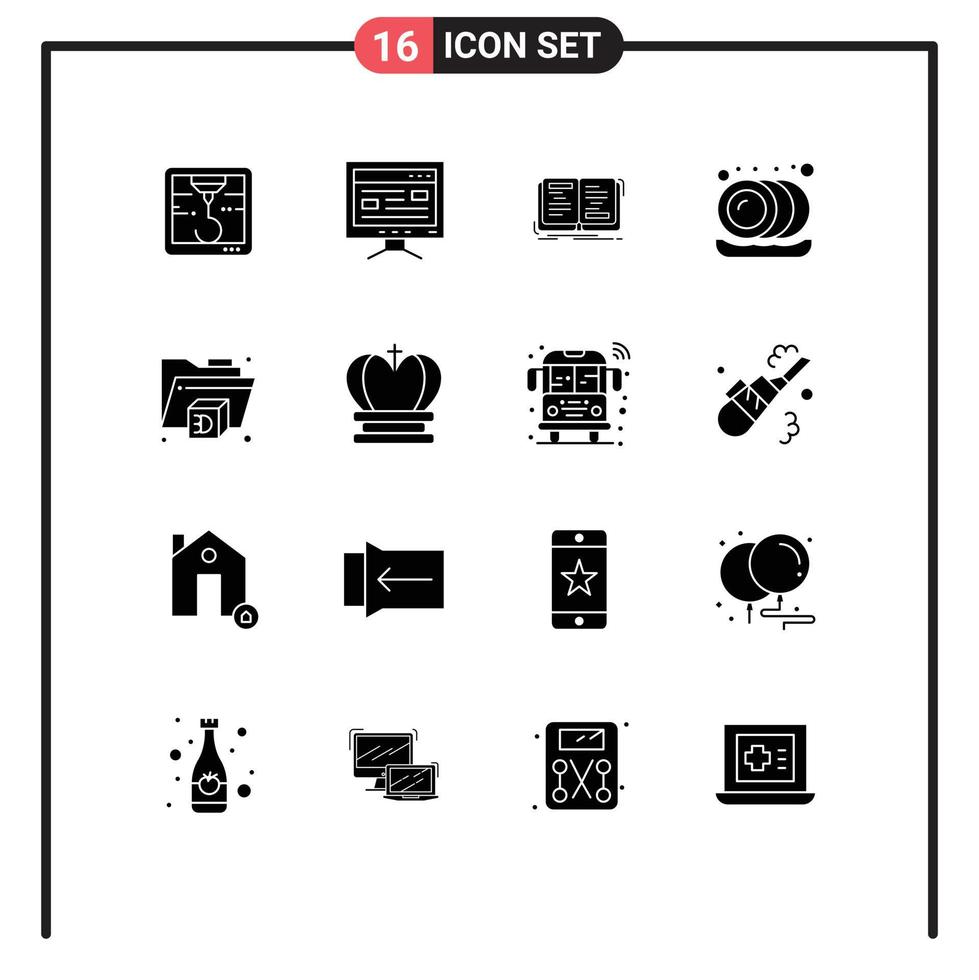 16 Universal Solid Glyphs Set for Web and Mobile Applications king folder story printer plate Editable Vector Design Elements