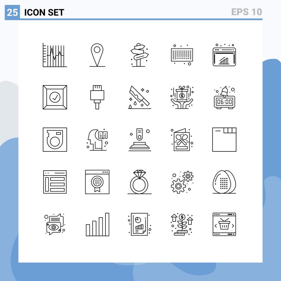 Mobile Interface Line Set of 25 Pictograms of graph code beach barcode street Editable Vector Design Elements
