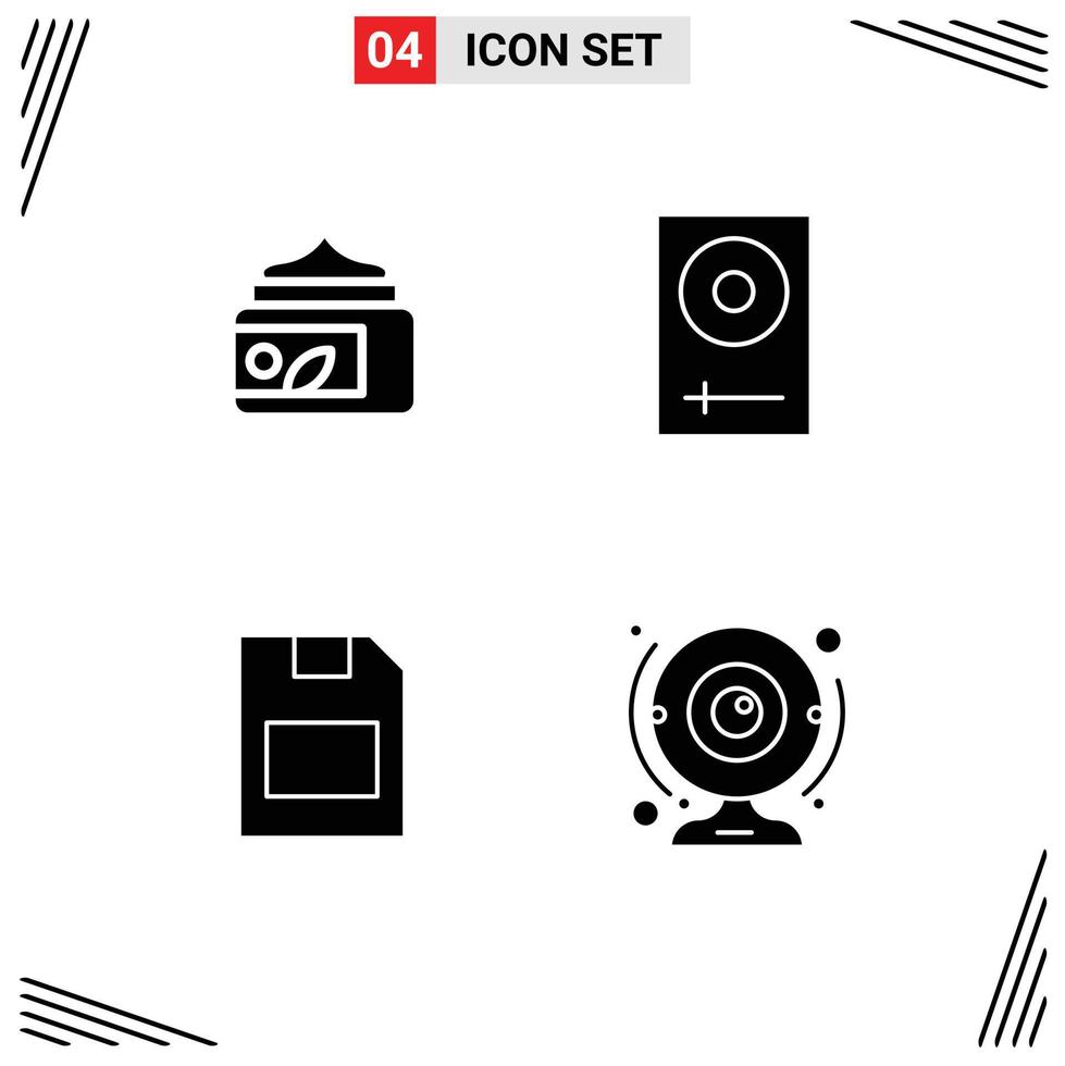 Group of 4 Solid Glyphs Signs and Symbols for cream card spa dj storage Editable Vector Design Elements
