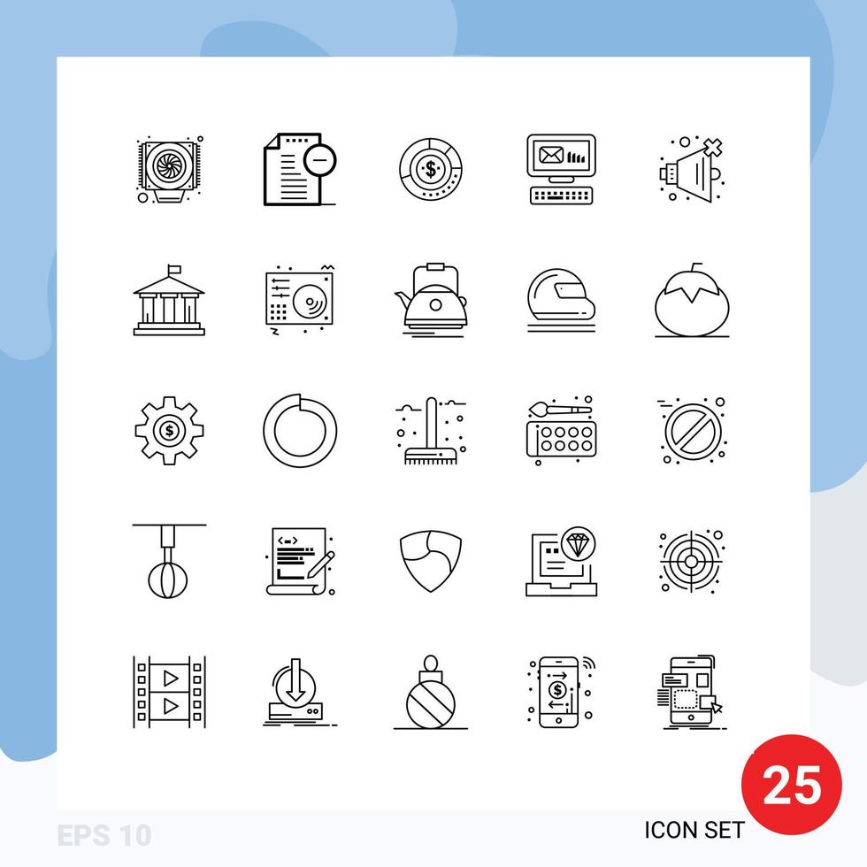 25 User Interface Line Pack of modern Signs and Symbols of marketing email analysis statistics financial Editable Vector Design Elements
