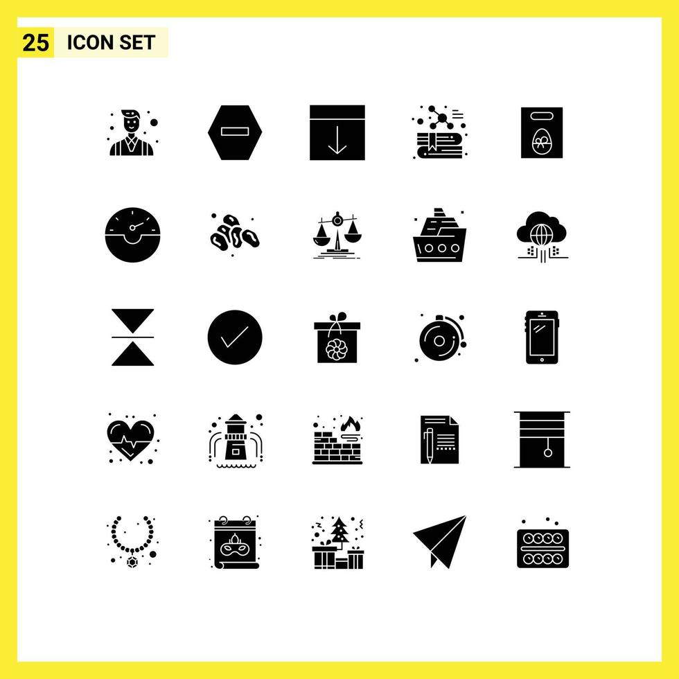 Set of 25 Vector Solid Glyphs on Grid for egg molecule grid education book Editable Vector Design Elements