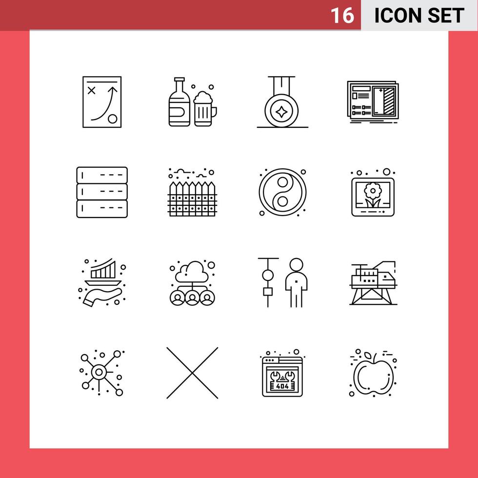 16 Universal Outlines Set for Web and Mobile Applications data prototype canada plan design Editable Vector Design Elements