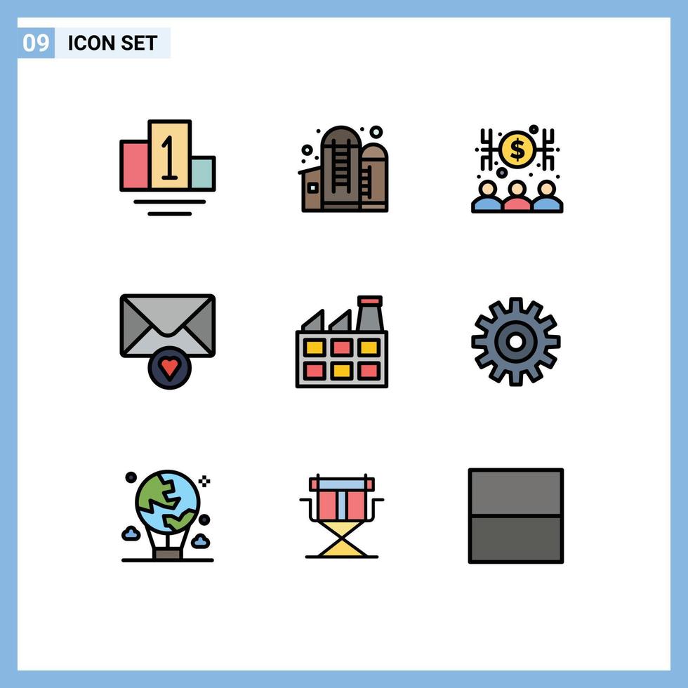 Set of 9 Modern UI Icons Symbols Signs for setting industry economist factory valentine Editable Vector Design Elements