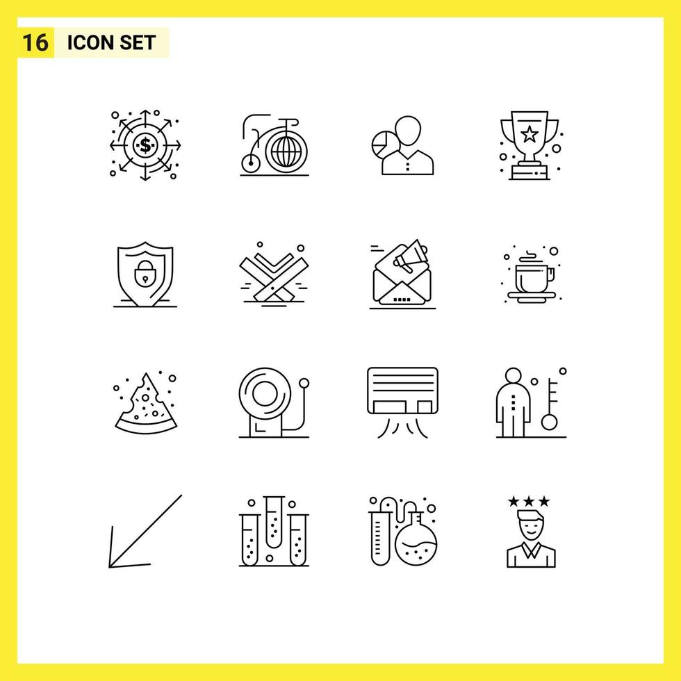 Universal Icon Symbols Group of 16 Modern Outlines of prize statistics inspiration person employee Editable Vector Design Elements