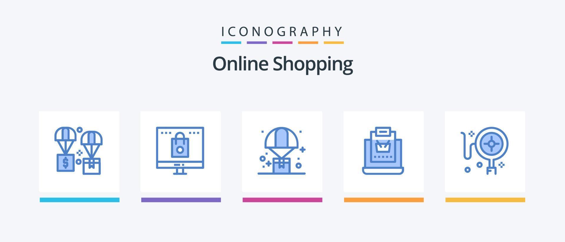 paquete de iconos azul 5 de compras en línea que incluye en línea. comprar. tienda. compras. logístico. diseño de iconos creativos vector
