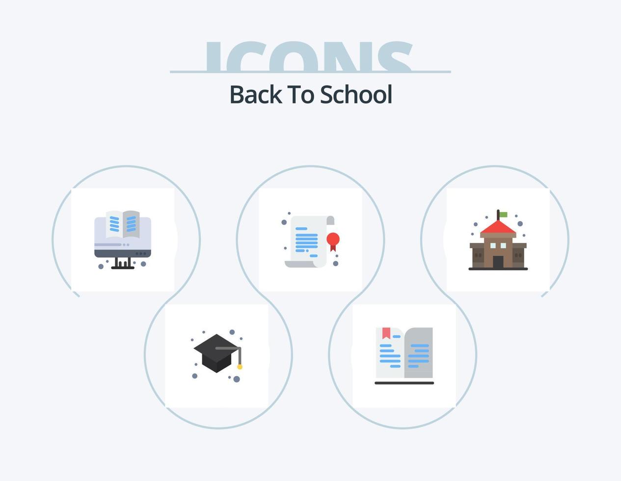 Back To School Flat Icon Pack 5 Icon Design. school. building. online. star. certificate vector