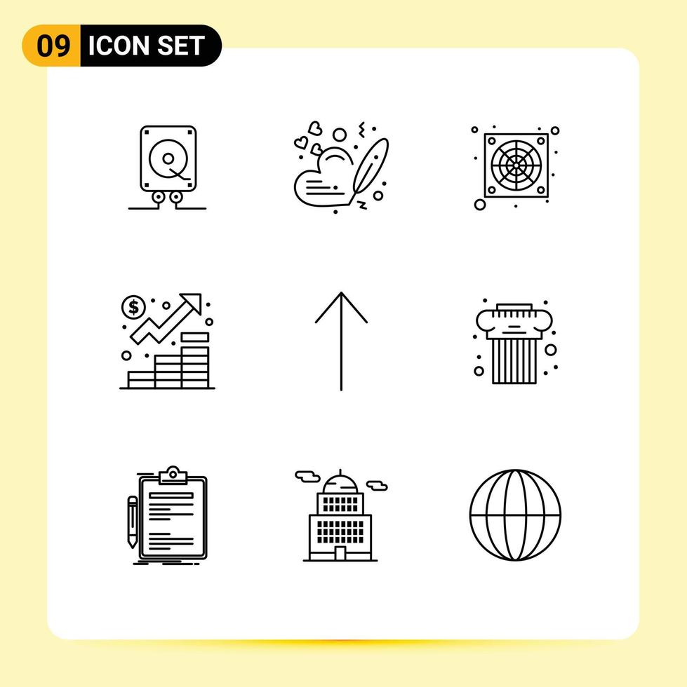 9 User Interface Outline Pack of modern Signs and Symbols of up marketing computer management finance Editable Vector Design Elements