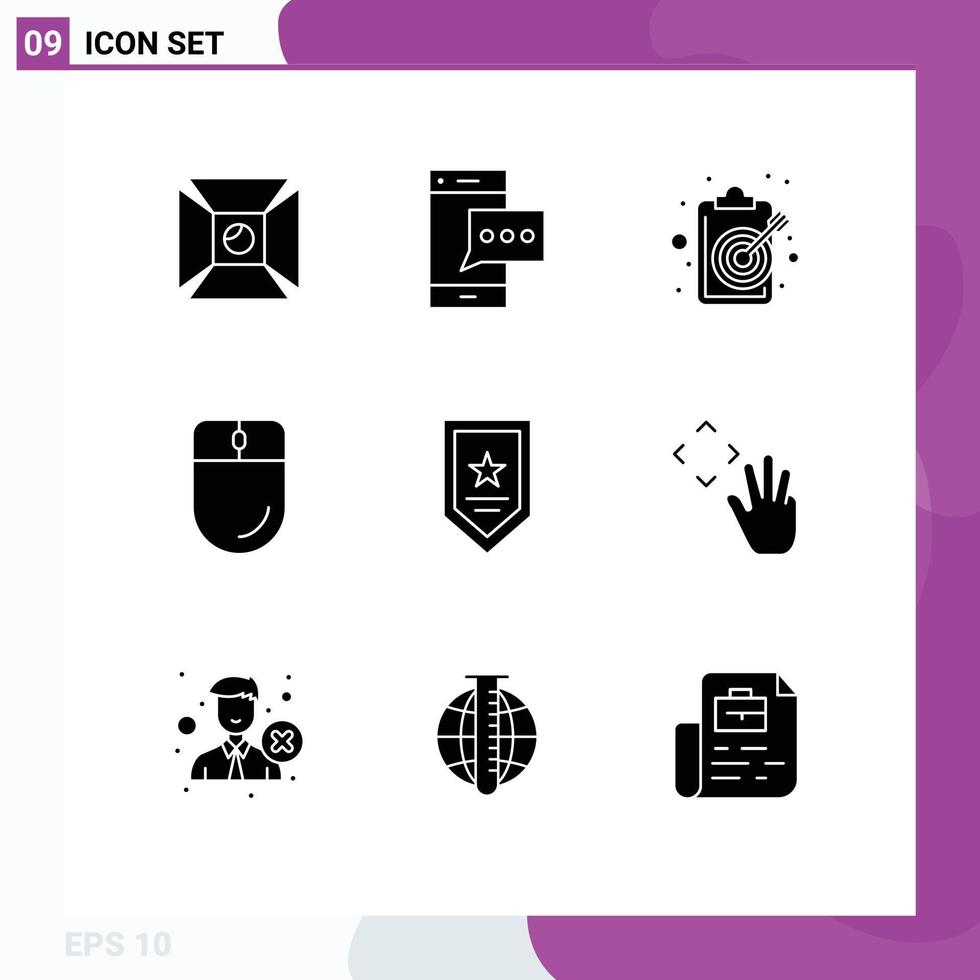 9 Thematic Vector Solid Glyphs and Editable Symbols of mouse devices smart phone cursor objective Editable Vector Design Elements