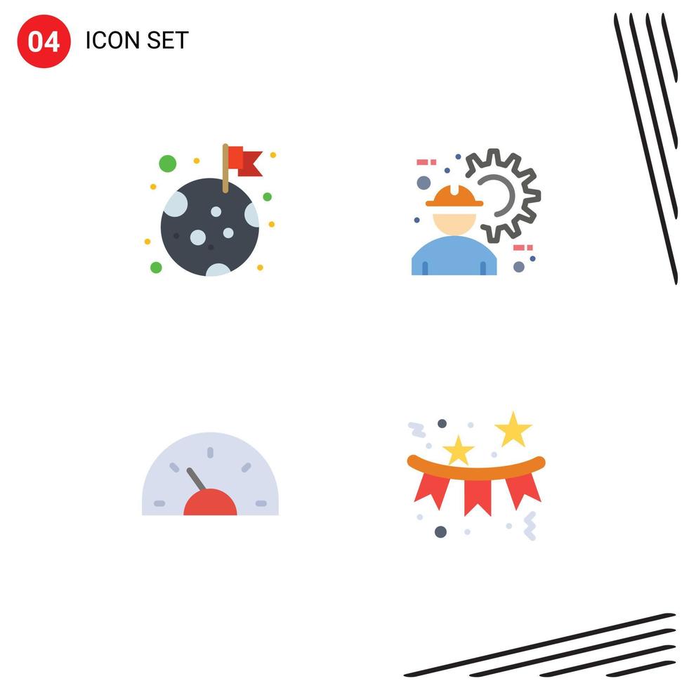 Flat Icon Pack of 4 Universal Symbols of flag arrow planet engineer car Editable Vector Design Elements