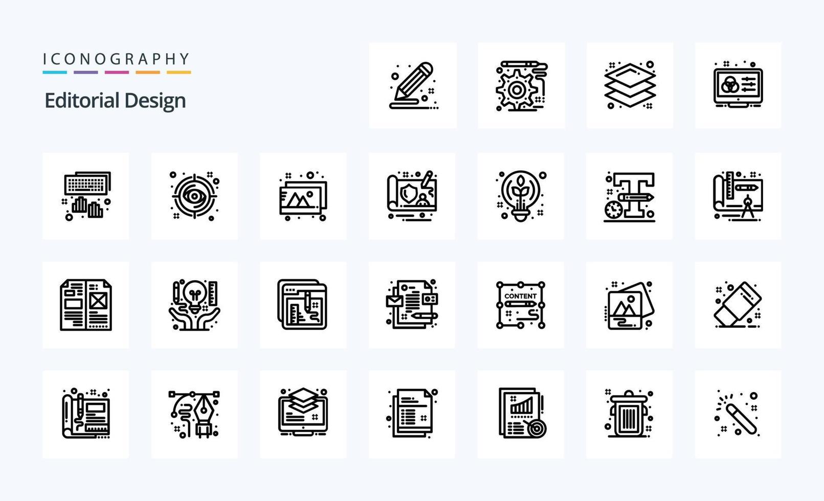 paquete de iconos de línea de diseño editorial 25 vector