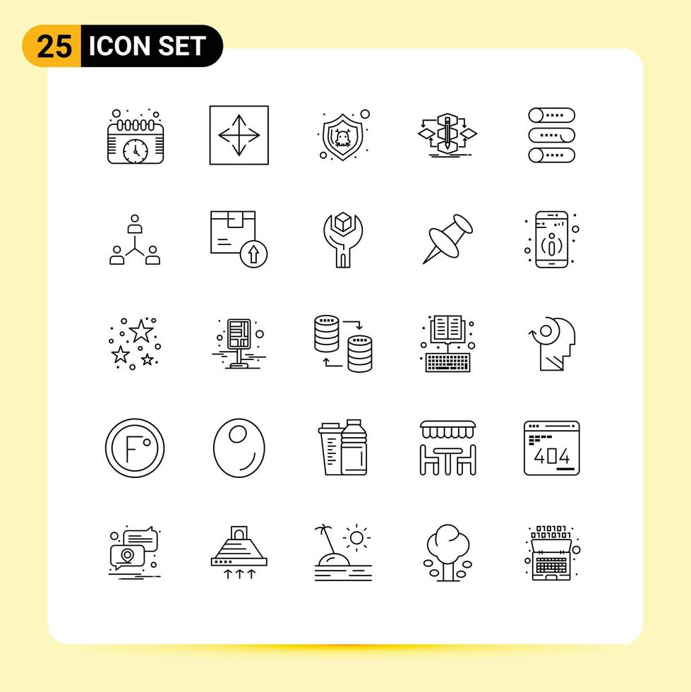 Concepto de 25 líneas para sitios web móviles y aplicaciones método de proceso diseño de interfaz escudo elementos de diseño vectorial editables vector
