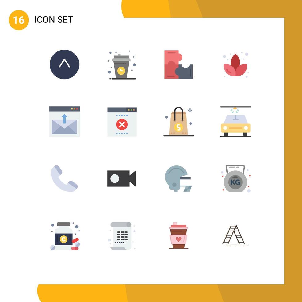 Group of 16 Flat Colors Signs and Symbols for contact us communication education sauna lotus Editable Pack of Creative Vector Design Elements
