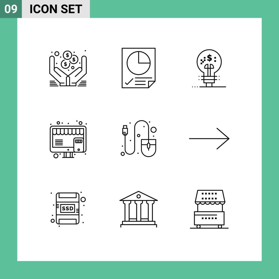 Modern Set of 9 Outlines Pictograph of hardware marketing fintech innovation shop buy Editable Vector Design Elements