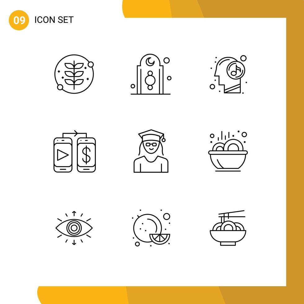 9 Outline concept for Websites Mobile and Apps education money mosque dollar relaxed Editable Vector Design Elements