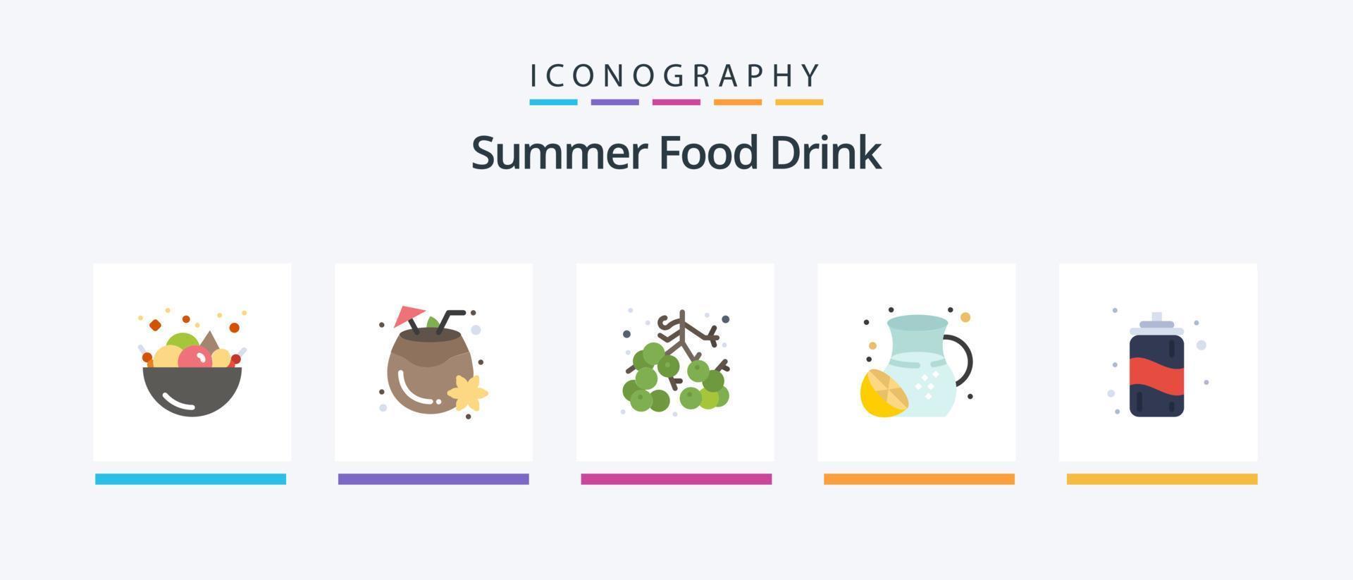 paquete de iconos planos de 5 bebidas de comida de verano que incluye verano. bebida. alimento. limonadas verano. diseño de iconos creativos vector